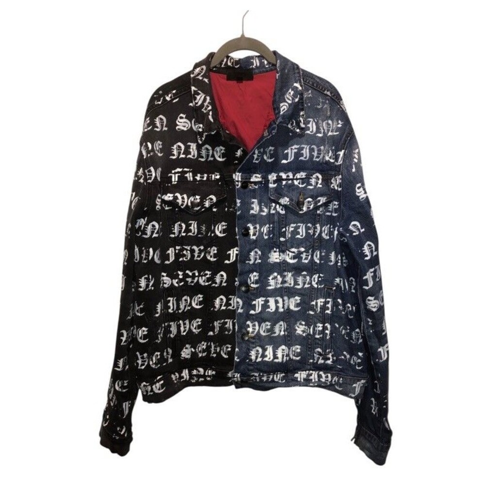 RARE ORIGINAL HANDMADE STAMPED GOTHIC TEXT 9-FTY-7 Jeans Jacket XL See Descrip